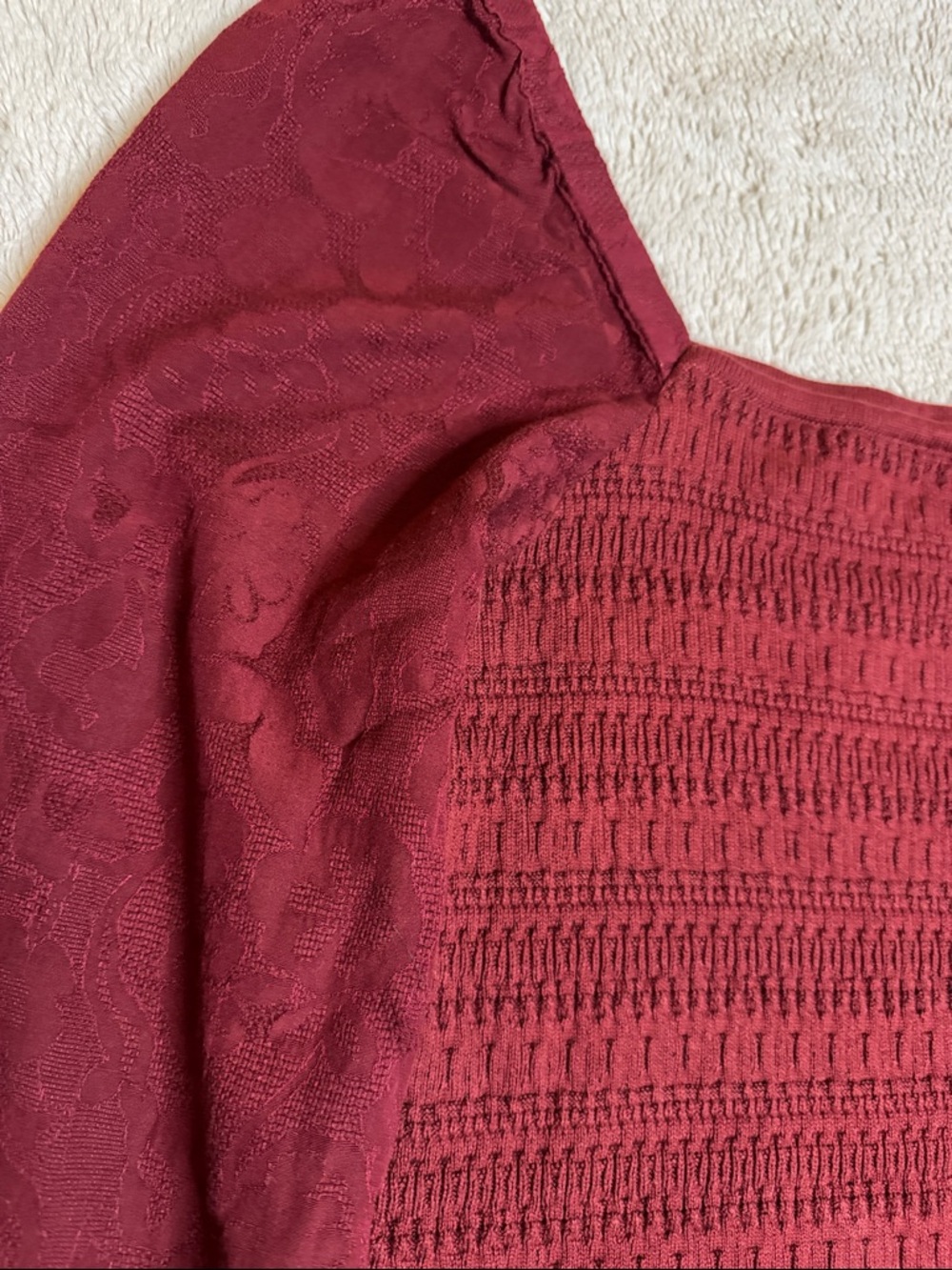 Anthropologie Burgundy Smocked Midi Dress with Puff Sleeves sz L - Picture 8 of 12